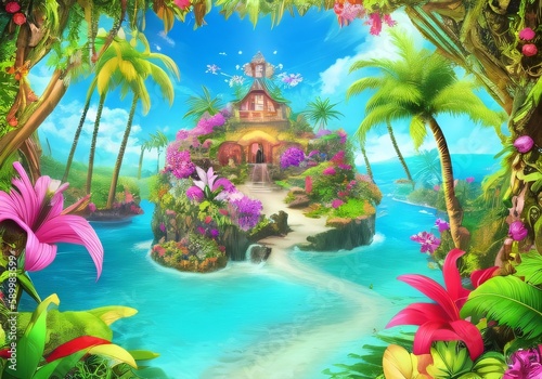 The Garden of Eden. Plants and nature in a heavenly place. A view of paradise. Created with generative AI tools