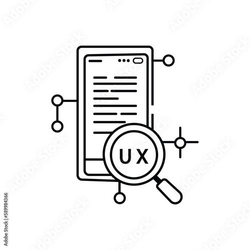 UX research black line icon. Systematic investigation of users and their requirements, in order to add context and insight into the process of designing the user experience. Editable stroke.