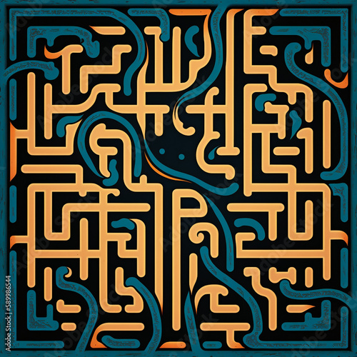 Abstract colorful maze labyrinth wallpaper, Generative AI