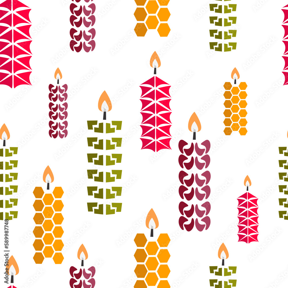 vector iluustration seamless pattern colored stylized candles on white background
