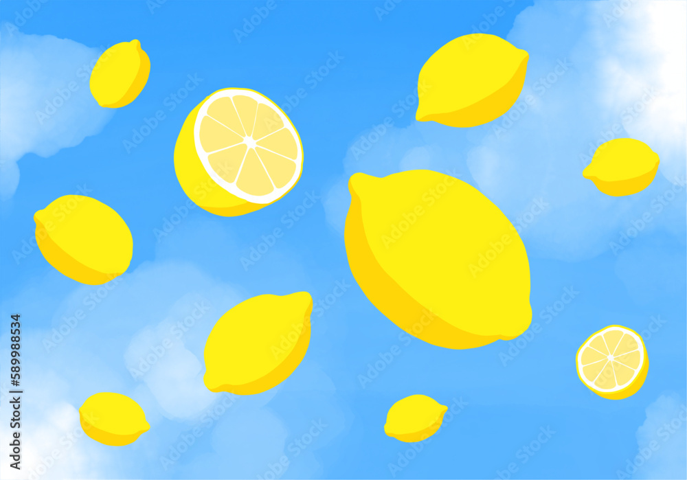 Lemons floating in the air