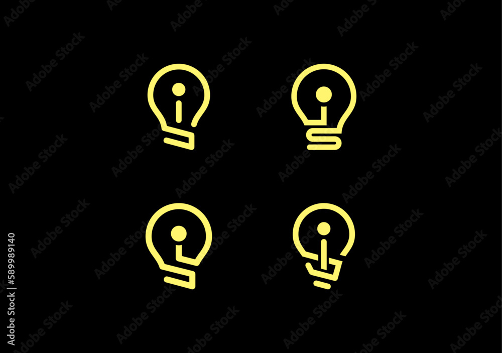 icon set light bulb with monoline design icon set light bulb with monoline design