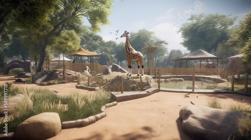 The zoo's wildlife-themed playground is designed to encourage children's curiosity and love of animals through interactive play and exploration. Generated by AI.