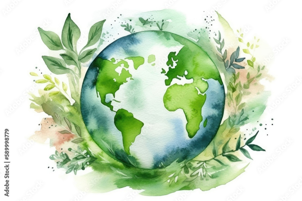 Green earth watercolor art hand drawing - generative ai