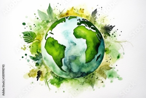 Green earth watercolor art hand drawing - generative ai