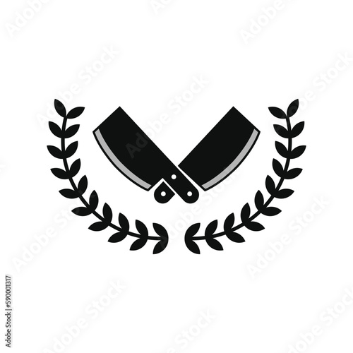 Vector illustration of modern laurel wreath and butcher knife logo