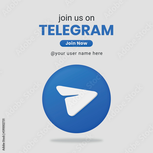 Join Us Telegram social media Banner, 3d modern logo with telegram icon.