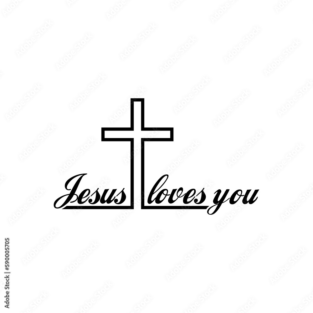 Cross and Jesus loves you text isolated on transparent background Cross and Jesus loves you text isolated on transparent background