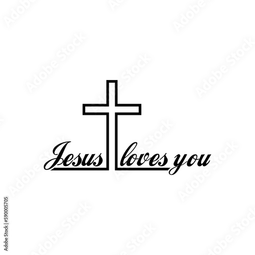 Cross and Jesus loves you text isolated on transparent background