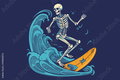 Skeleton surfer Vector art, Hawaiian style vintage © evgeny