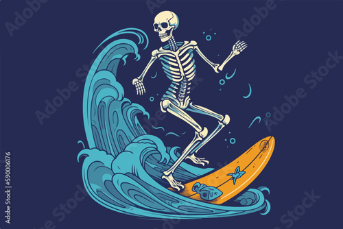 Photography Skeleton surfer Vector art, Hawaiian style vintage