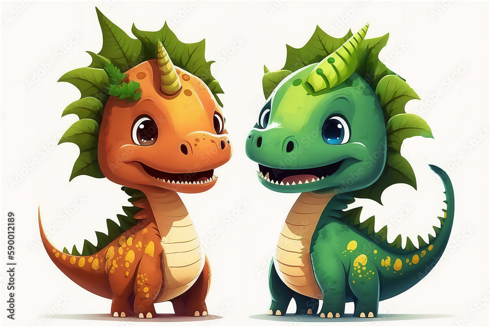 Naklejka premium Cute Cartoon Dinosaur on white background, Generated AI