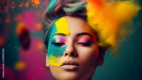 Portret of a woman with colorful powder © AnneMartine
