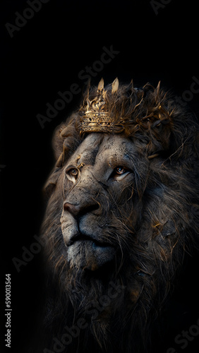 Old king lion  sad and wise. AI generative content