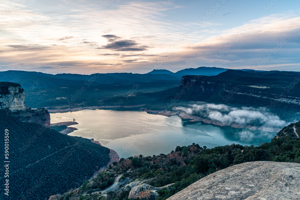 Sunrise over the lake (Sau Reservoir, Spain)