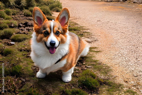 Corgi dog sitting on the roadside Generative Art