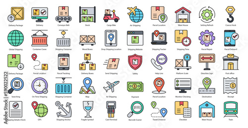Dropshipping Color Line Icons Online Business Delivery Icon Set in Filled Outline Style 50 Vector Icons