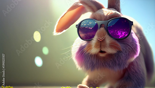 A crazy bunny with sunglasses who celebrates his Eas Ai generated Image © TrendyImages