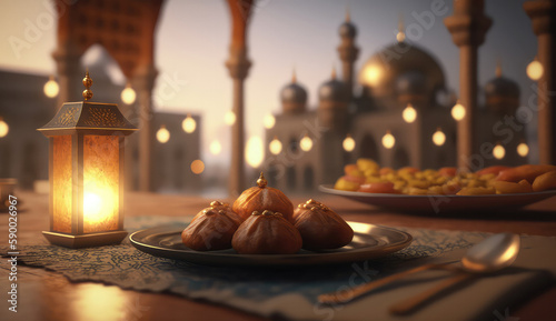 Arab style Iftar Delicious Food during Ramadan Islamic holy month Ai Generative