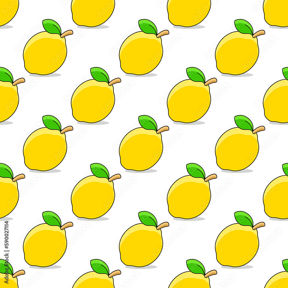 Bright and fresh lemons with leaf on white background. Seamless summer pattern. Suitable for packaging, menu design. Bright and fresh lemons with leaf on white background. Seamless summer pattern. Suitable for packaging, menu design.