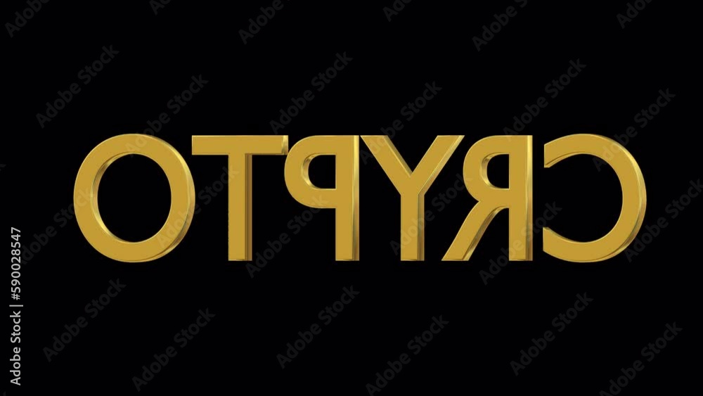 Animated rotating three dimensional golden text or word Crypto. Transparent background, loop able and isolated.