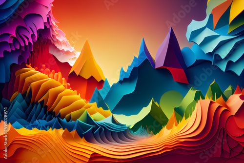 Colourful abstract background with mountains. AI Generative