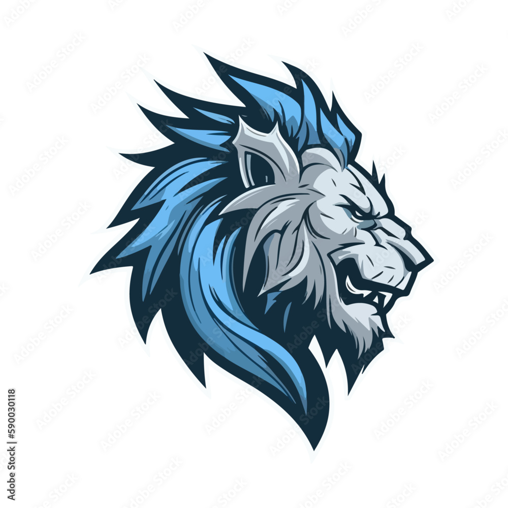 2D blue flat color Lion head illustration logo symbol 2D blue flat color Lion head illustration logo symbol