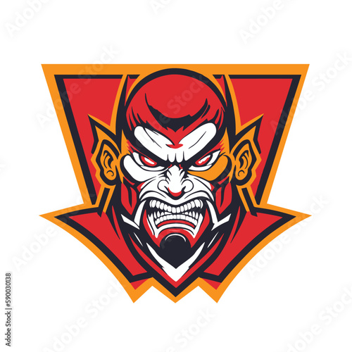 2D E- Sport flat color Demon head illustration logo symbol