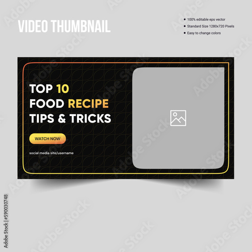 Food recipe youtube video thumbnail template design, editable vector eps 10 file format