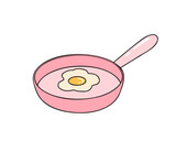pan with egg, broken fried egg on a frying pan, breakfast. Vector Illustration for backgrounds and packaging. Image can be used for greeting cards, posters and stickers. Isolated on white background.