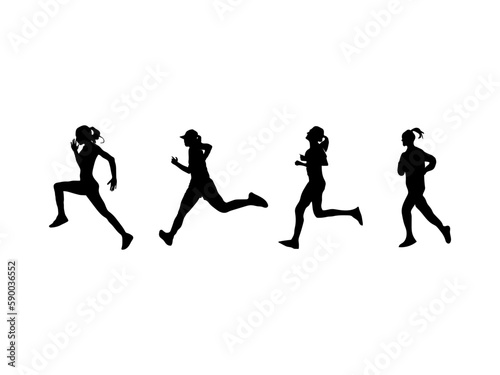silhouettes of people running. women run vector design and illustration. women run vector art, icons, and vector images. women run silhouettes white background.