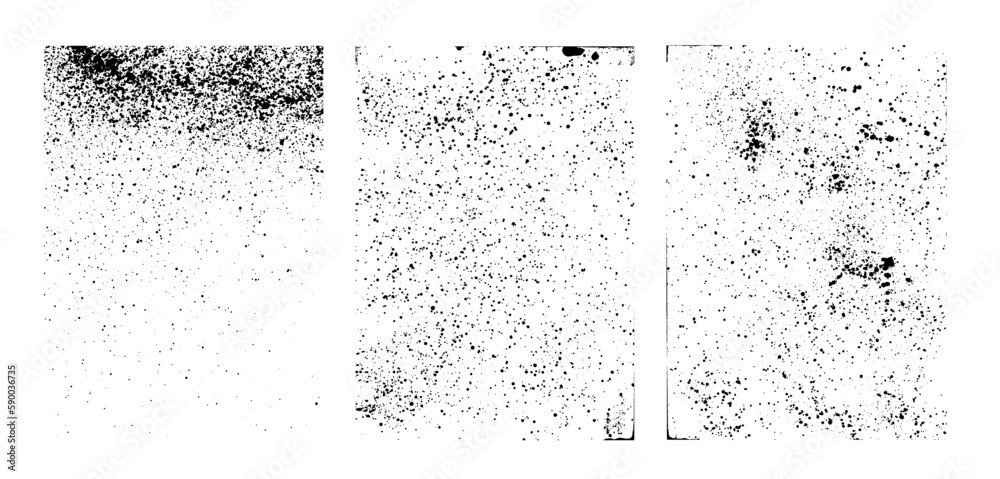 Colección de texturas de salpicaduras, trazos reales hechos a mano, salpicaduras de pintura con spray. Conjunto de trazos vectoriales en color negro 