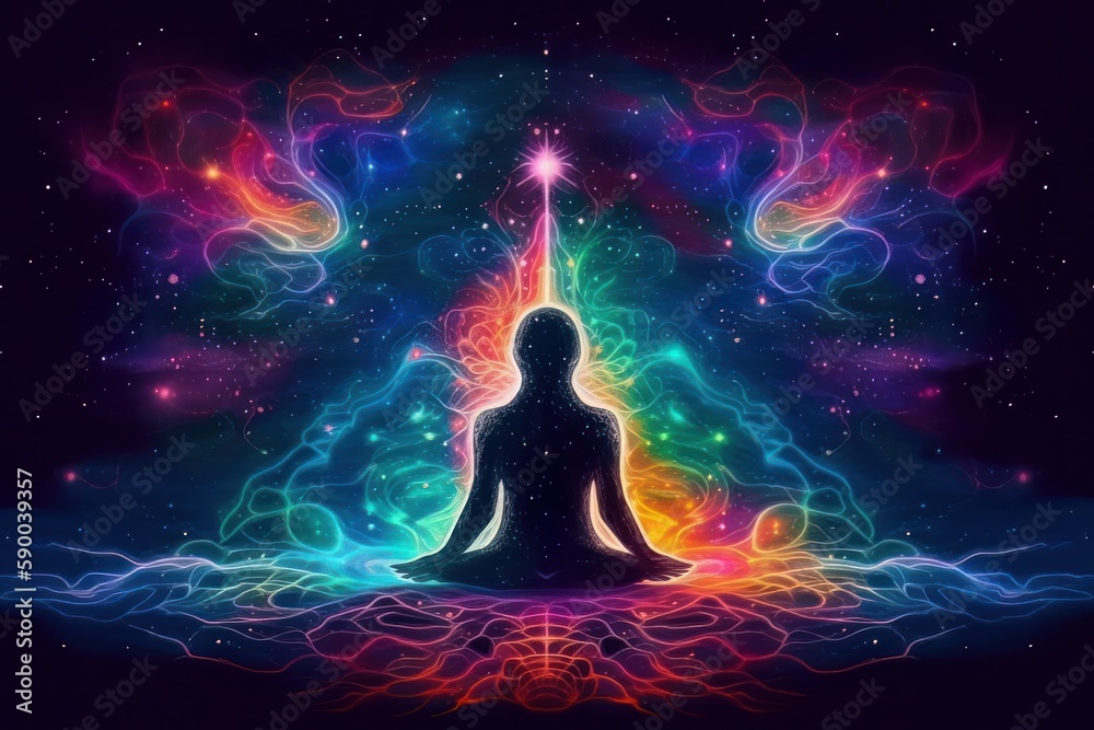 Universe, cosmos. Meditation background, chakras, prana, spirituality. Mindfulness, calm. Generative AI