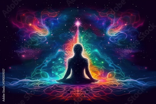 Universe, cosmos. Meditation background, chakras, prana, spirituality. Mindfulness, calm. Generative AI