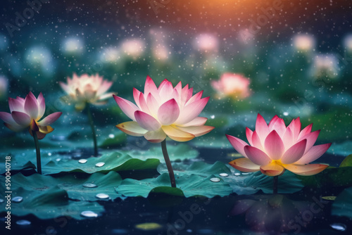 lotus flower in the pond. Generative AI 