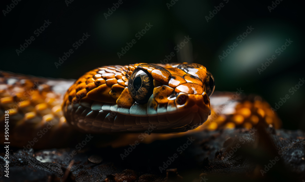 Close up view of snake head. Exotic animal wildlife head. Generative AI. Close up view of snake head. Exotic animal wildlife head. Generative AI.