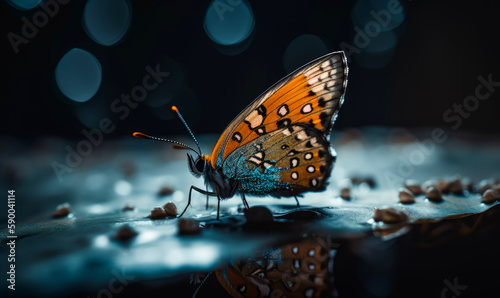 Macro shot of butterfly sitting in nature. Beautiful nature scene with small bug. Generative AI.