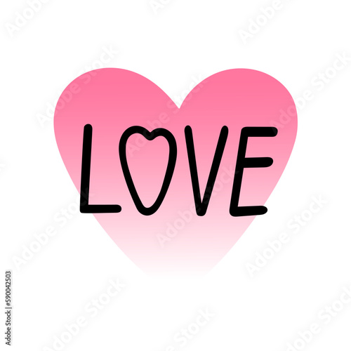 Pink blurred heart and love word single line y2k aura gradient minimalist vector illustration, symbol of love, St Valentine's holiday for greeting card, social media, poster, banner, wedding concept