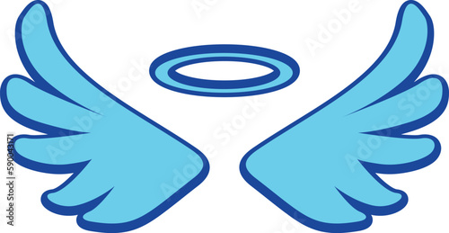 blue angel wings  icon with nimbus - stock vector