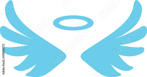 blue angel wings  icon with nimbus - stock vector