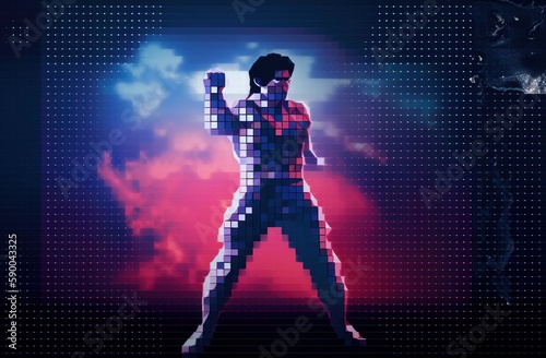 A black and white pixelated image of a fighter in the game. Generative AI. © TrueAI