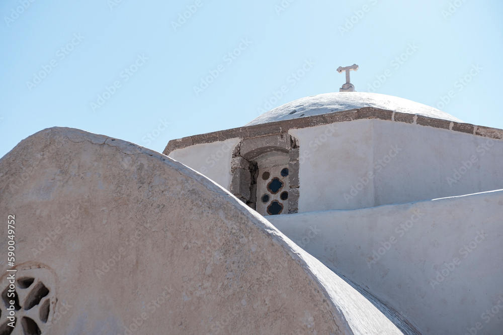 Naklejka premium Panagia Thalassitra traditional greek orthodox church close up details in Milos ısland , Greece