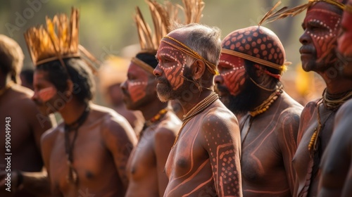 Native tribe painting their bodies for a ceremony or celebration with copyspace. Generative ai.