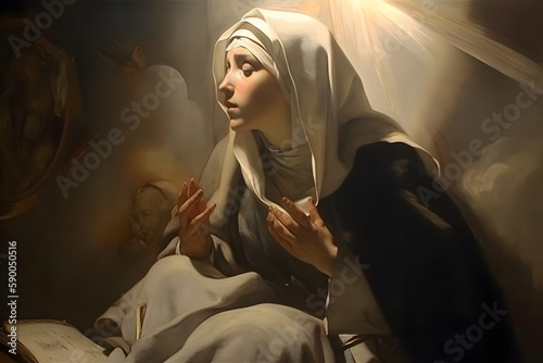 Saint Catherine of Siena, painting illustration. Generative Ai. St. Catherine is a famous catholic saint. photo