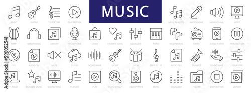 Obraz na plátně Music thin line icons set