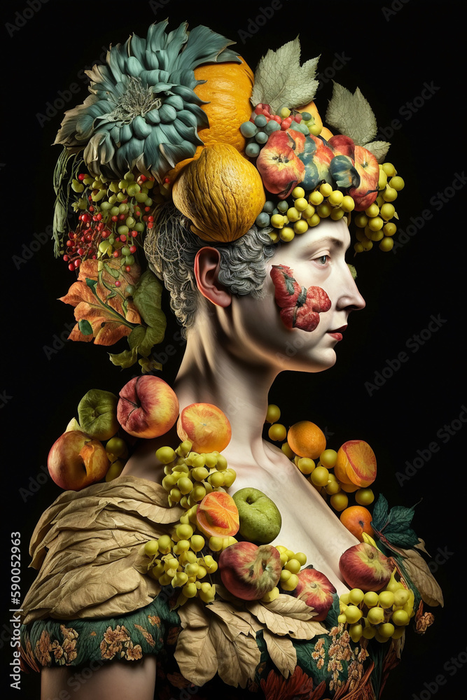 human body made of fruits, Generative AI