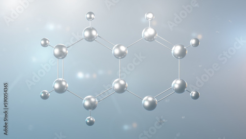 quinoline molecular structure, 3d model molecule, heterocyclic aromatic organic compound, structural chemical formula view from a microscope