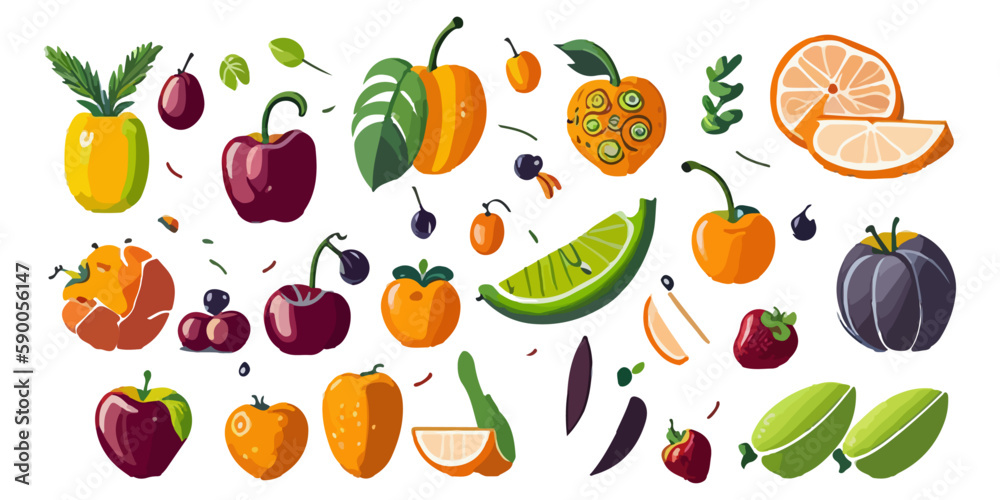 Illustrated Fruit and Veggie Recipes Clipart Collection