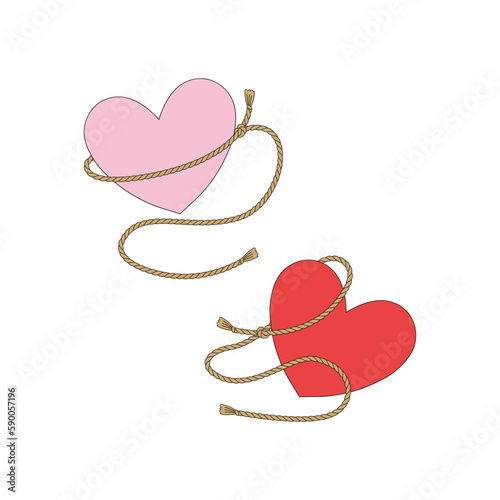 Valentines Day Wild west rodeo heart rope lasso vector illustration set isolated on white. Howdy St Valentines Day hearts western print collection for love postcard design.