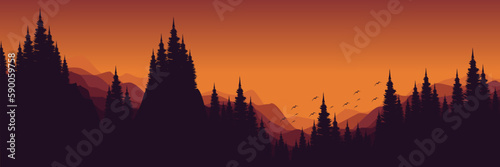 nature forest silhouette in outdoor mountain hill landscape vector illustration good for  wallpaper  background  backdrop  banner  and design template